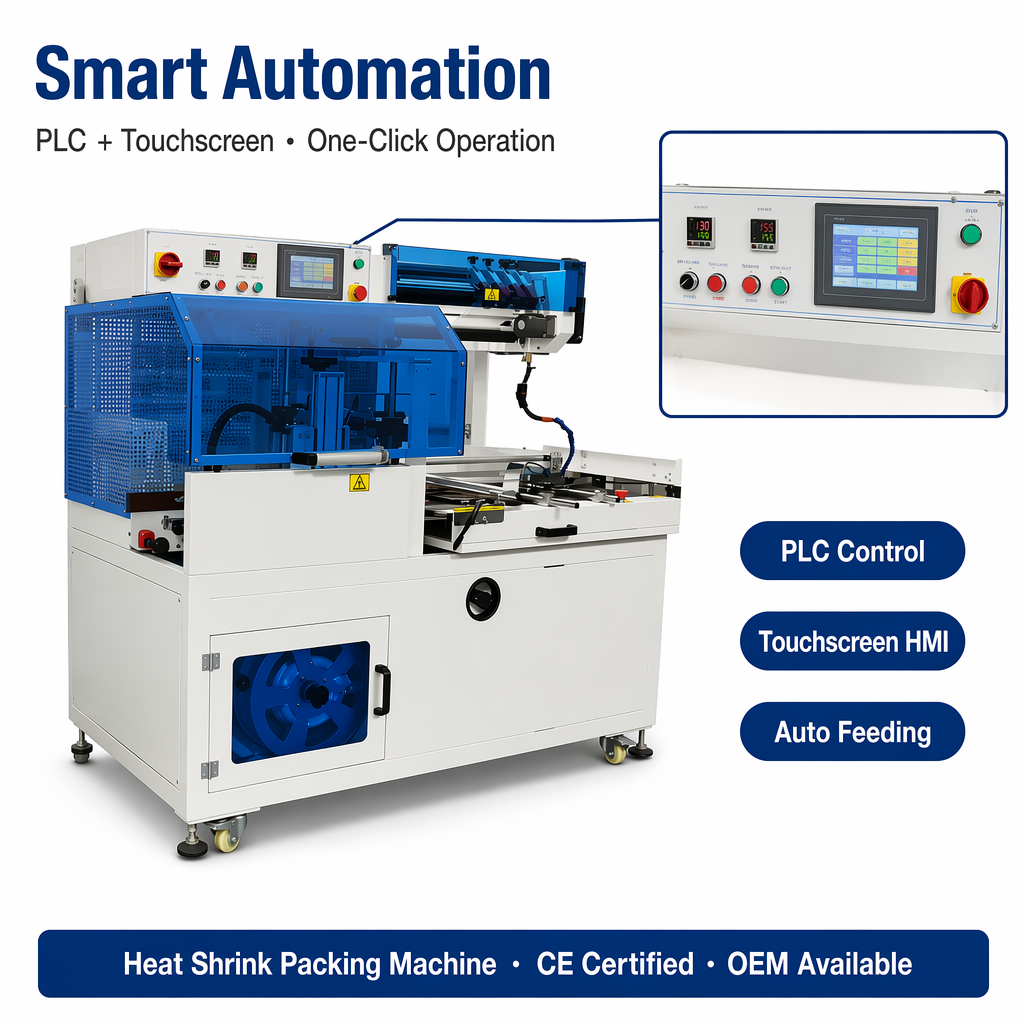 L-Bar Sealer Automatic Heat Shrink Wrap Machine for POF PVC Plastic Film Packaging