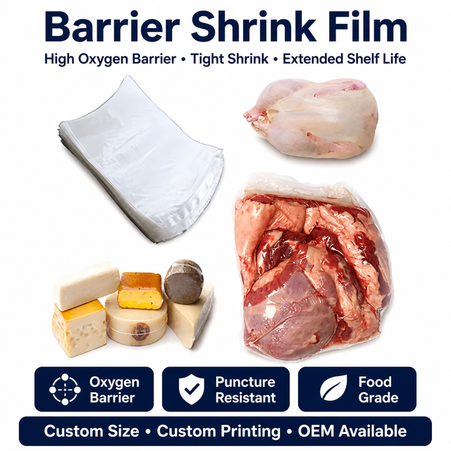 Custom Size Barrier Poultry Heat Shrink Bags/ Food Grade Waterproof Plastic Shrink Packaging Bag for Fresh Meat Chicken Cheese