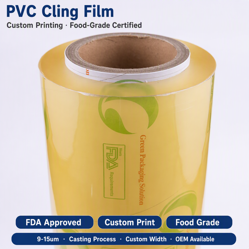 Manufacturer Food Grade PVC Food Stretch Cling Film Jumbo Roll Supermarket Fresh Keeping Packaging Wrap Film
