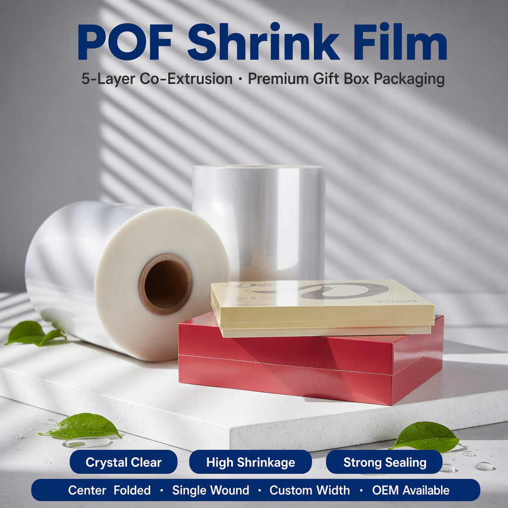 45 Gauge Transparent Polyolefin Heat Shrink Wrapping Film Food Grade For Product Packaging