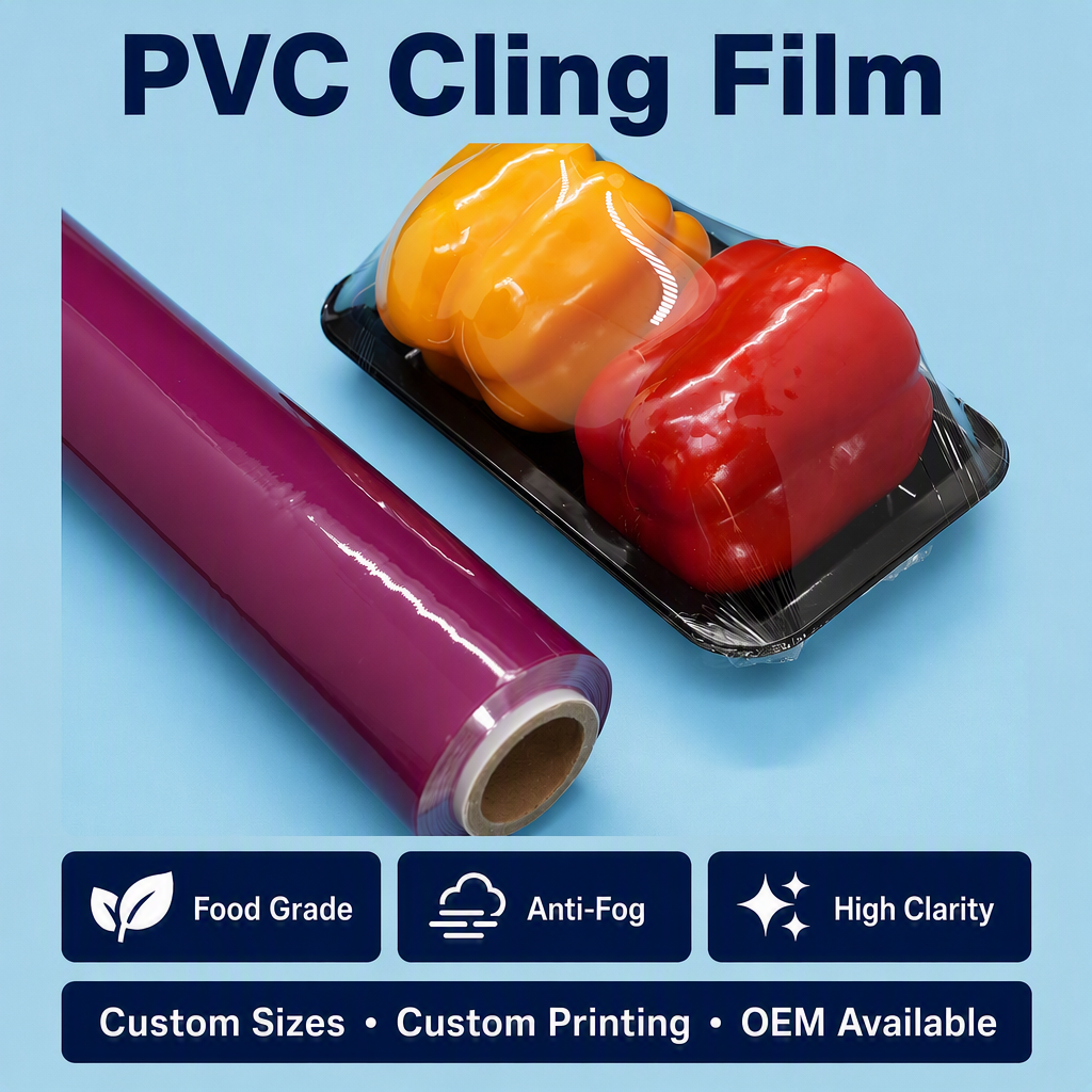 Purple Color Soft Anti Fog PVC Food Stretch Film Cling Film Jumbo Roll for Food Packaging