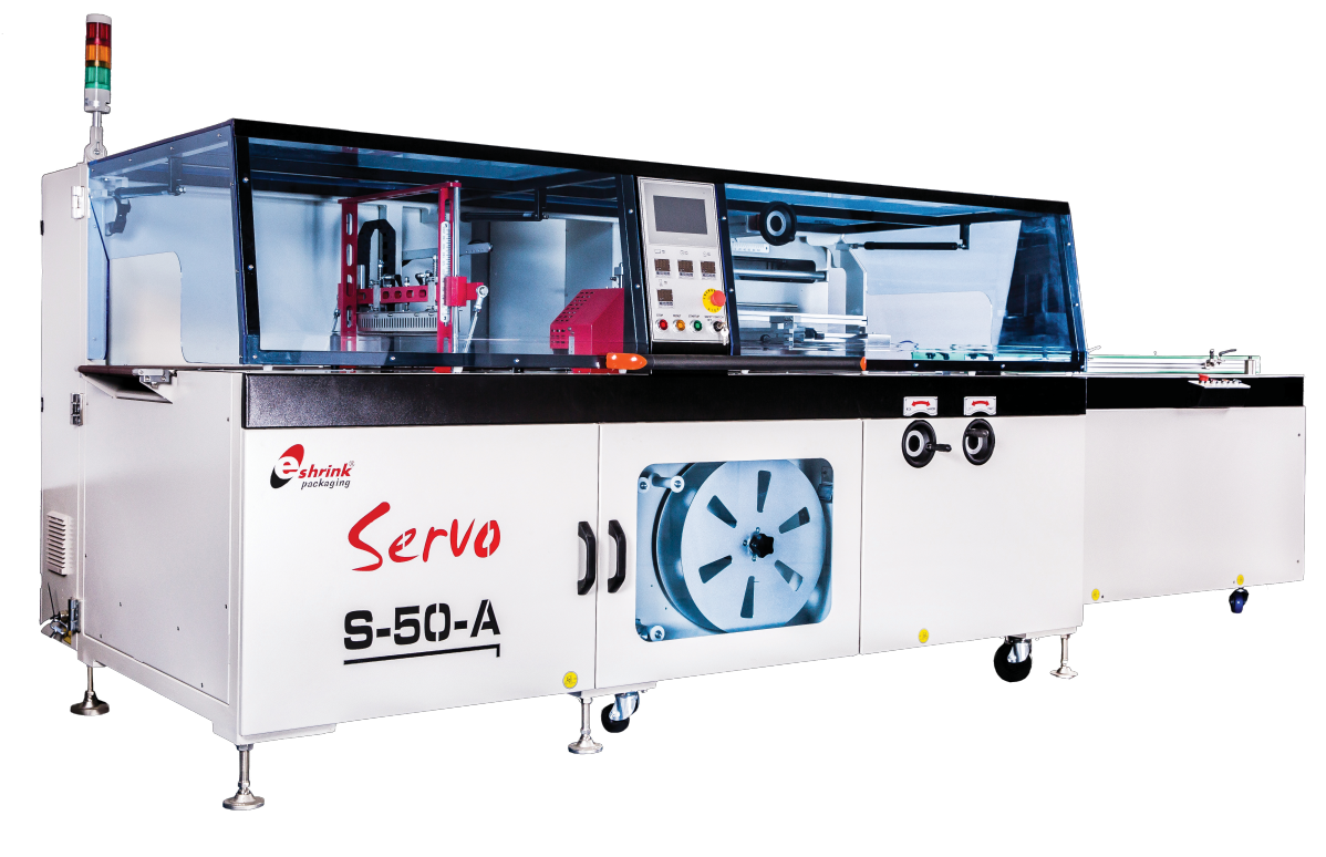 High speed shrink wrap machine in operation