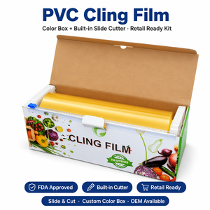 PVC Food Grade Cling Film with Cutter Box | 100% BPA Free Kitchen Plastic Wrap for Food Fresh Keeping