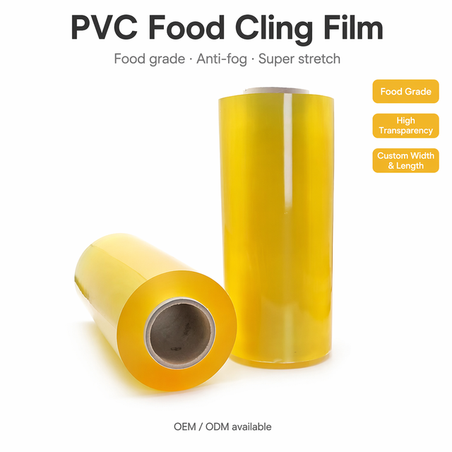 Food Grade PVC Stretch Cling Film Roll | Customized Plastic Wrap Food Cling Wrap for Supermarket Catering Packaging